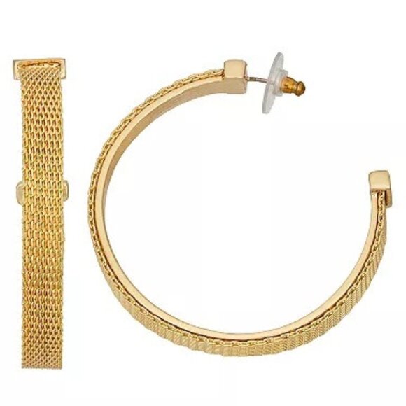 NINE WEST Mod/Contemporary Gold Chain Link Mesh 2.5" Hoop Earrings**NEW! - Picture 4 of 5